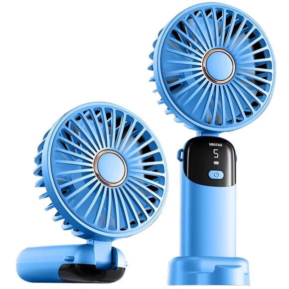 Rechargeable Handheld Fan 1200mAh 5 Speeds Portable Quiet Cooling Blue - Picture 1 of 3